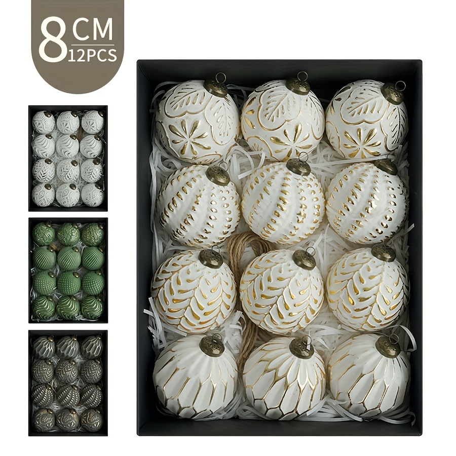 Ornament Ball Set - 12PC 8cm Antique Plastic Christmas Ball
