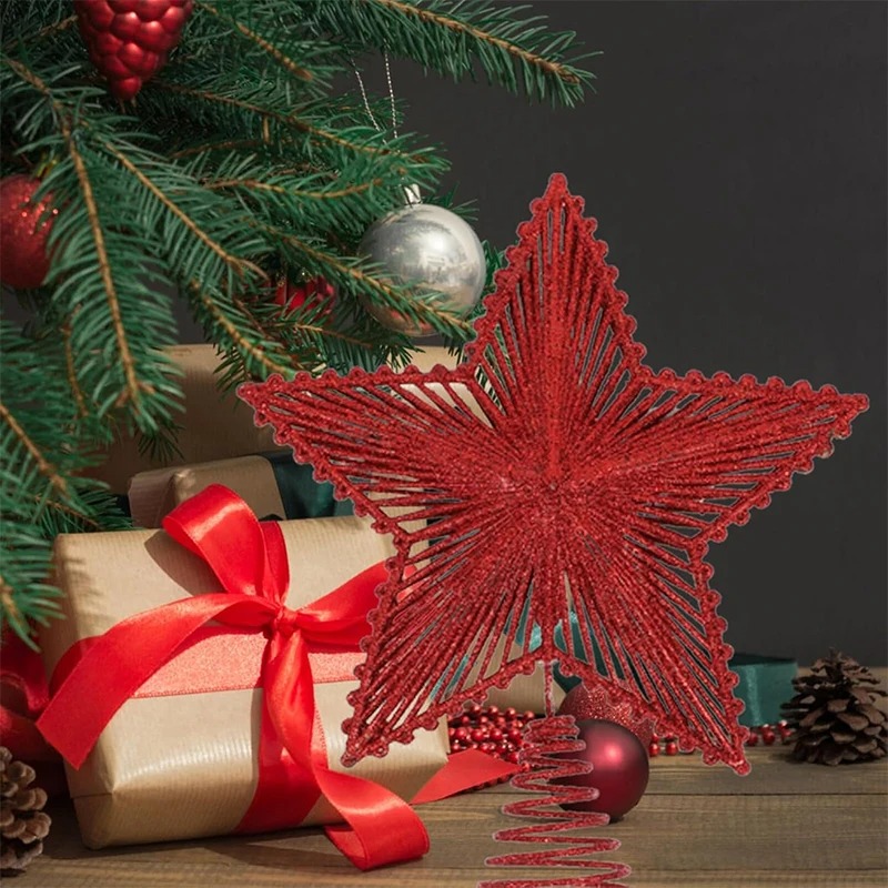 25cm Red Glitter Christmas Tre - Star Tree Topper ulasan dan harga