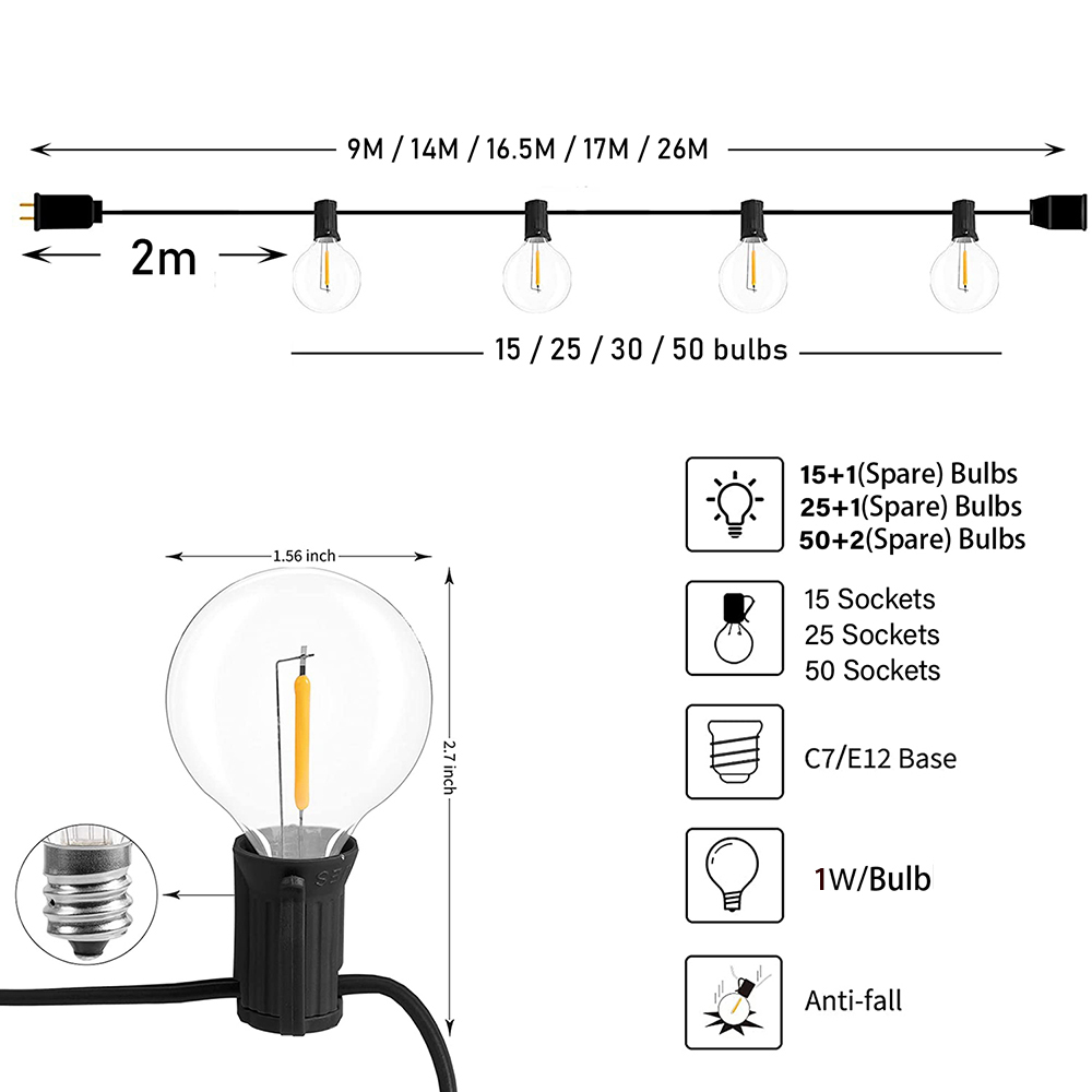 7/26M Festoon LED Globe String - Led Fairy String Lights ulasan dan harga