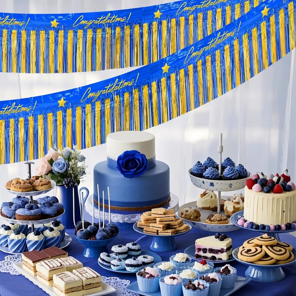 3Pcs Blue Gold Foil Fringe Gar - Tinsel Garland Decoration ulasan dan harga