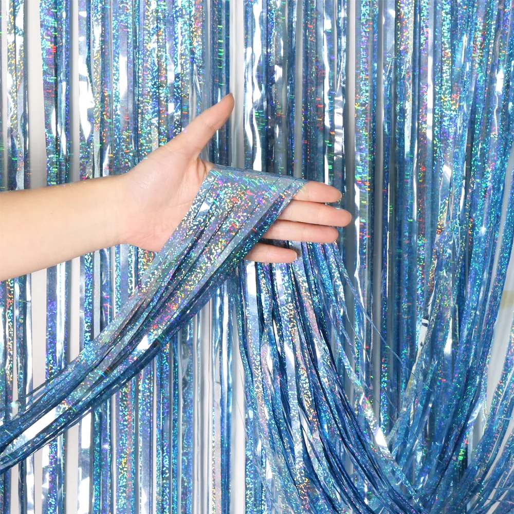 Blue 2M*1M Laser Tinsel Foil C - Tinsel Garland Decoration ulasan dan harga